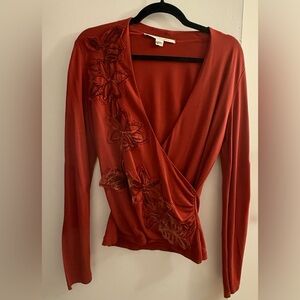 Diane Von Furstenberg Red Floral Wrap Blouse